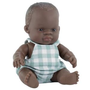 Papusa bebelus baiat african 21 cm cu salopeta pepit, corp parfumat, colectia My Friends and Me imagine