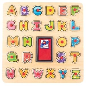 Puzzle din lemn cu butoni - Alfabet cu stampile si tusiera imagine