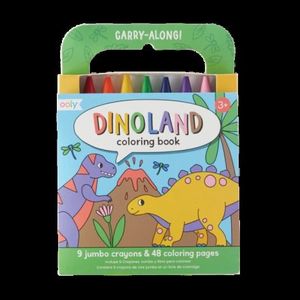 Set carte de colorat si creioane colorate - portabil, Dinoland imagine