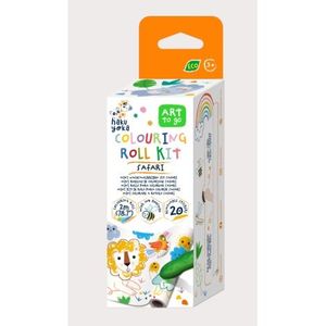 Kit rola de desenat - 2 m, include stickere si 4 creioane colorate cerate, Safari - Haku Yoka imagine