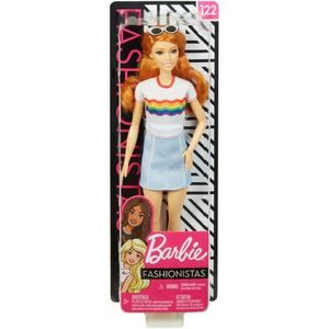 Papusa Barbie Fashionista Cu Fustita Si Tricou Curcubeu imagine