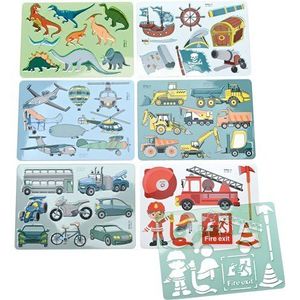 Set de 6 sabloane personaje, vehicule, dinozauri, 27 x 19 cm, ideal gradinite si scoli imagine