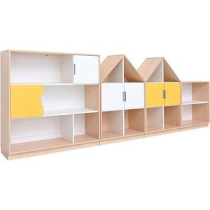 Set mobilier Quadro 200, design casute, artar cu alb, 355 cm lungime, gradinita si scoala imagine