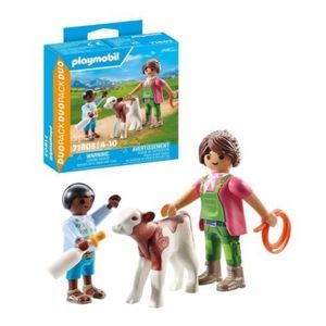 Playmobil - Set 2 figurine Femeie fermier cu copil si vitel imagine