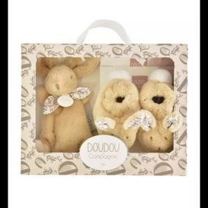 Iepuras Doudou - Set Pantofiori si Jucarie de Plus, Bej imagine