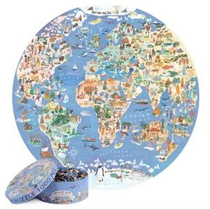 Puzzle rotund - Harta Ilustrata a Lumii, 1000 de piese, Boppi imagine