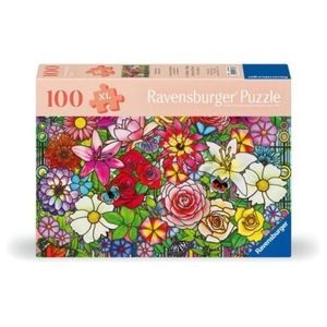 Ravensburger - Puzzle pentru varstnici fereastra flori cu sablon de imagine si suport din carton 100 piese mari XL imagine