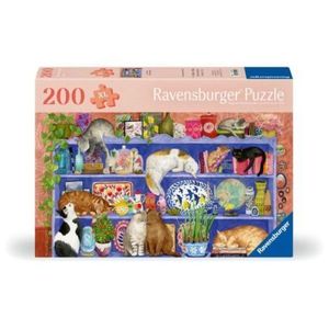 Ravensburger - Puzzle pentru varstnici pisicute pe raft cu sablon de imagine si suport din carton 200 piese mari XL imagine