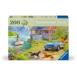 Ravensburger - Puzzle pentru varstnici casa pe malul lacului cu sablon de imagine si suport din carton 200 piese mari XL imagine