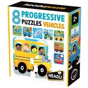 Headu - 8 Puzzleuri progresive Vehicule cu piese mari pentru copiii de peste 2 ani imagine