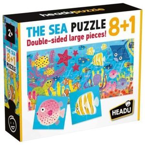 Headu - 8+1 Puzzle Animale Marine cu piese mari imprimate pe ambele fete imagine