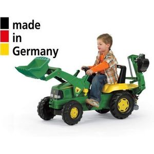 Buldoexcavator cu pedale John Deere, tractor cu cupa fata si excavator spate imagine