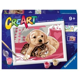 Ravensburger - CreArt pictura pe numere pentru copii catelus si pisicuta pe patura imagine