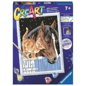 Ravensburger - CreArt pictura pe numere pentru copii cu sclipici pisicuta si cal imagine