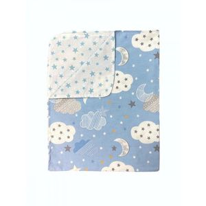 Paturica din panza de bumbac bebelusi 78x98 cm nori cu luna albastru imagine