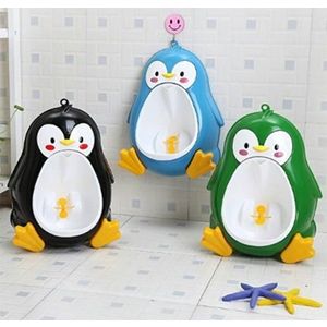 Pisoar pentru baieti Little Mom, sigur si rezistent, cu montare versatila prin ventuze de perete, sau agatare, dimensiune 26 x 37cm, Cute Penguin Blue imagine