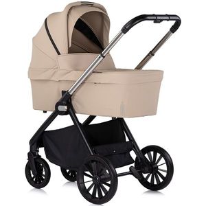 Carucior pentru copii Chipolino Encanto 3 in 1 tiramisu cu spatar reglabil, suspensii, bara detasabila, suport piciare ajustabil, maner reglabil si accesorii imagine