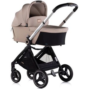Carucior pentru copii Chipolino Elite 3 in 1 tiramisu cu spatar reglabil, suspensii, maner ajustabil, suport picioare reglabil si accesorii imagine