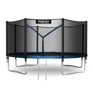 Trambulina de gradina pentru copii Neo-Sport Albastru 374cm 12FT cu Scara si Plasa interioara, Stalpi metalici cu protectie din burete, Intrare cu fermoar , Covoras impermeabil flexibil imagine