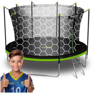 Trambulina de gradina pentru copii Neo-Sport Comb 404 cm 13FT, cu Scara si Plasa interioara, Stalpi metalici cu protectie din burete, Intrare cu fermoar si catarama, Covoras impermeabil flexibil imagine