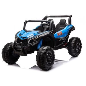 Masinuta electrica pentru 2 copii Nichiduta Turbo Off Road 4X4 Blue 24V , cu telecomanda 2.4G, Suspensii, 4 motoare, roti din cauciuc EVA, Scaun din piele, Usi cu deschidere, Lumini LED, Muzica, Centura de siguranta, Mufa USB, Bluetooth imagine
