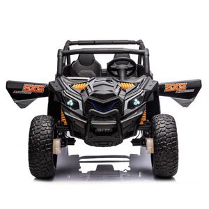 Masinuta electrica pentru 2 copii Nichiduta Turbo Off Road 4X4 Black 24V, cu telecomanda 2.4G, Suspensii, 4 motoare, roti din cauciuc EVA, Scaun din piele, Usi cu deschidere, Lumini LED, Muzica, Centura de siguranta, Mufa USB, Bluetooth imagine