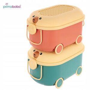 Cutie pentru jucarii Primabobo Ursulet Roz cu suprafata adaptata blocurilor Lego, maner si roti 46 cm imagine