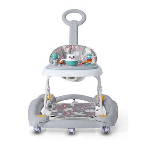 Premergator pentru bebelusi Little Mom, multifunctional cu maner parental, sistem de balansare, Muzica, roti silentioase, cu perna de sezut si copertina detasabila, dimensiune 54 x 17 x 86 cm, Grey imagine