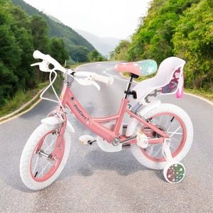 Bicicleta pentru copii Procart Unicorn Roz 12 inch, roti ajutatoare, scaun papusi, cadru otel, frane v-brake imagine