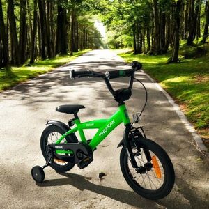 Bicicleta pentru copii Procart Verde 14 inch, roti ajutatoare detasabile, cadru otel 21.5 cm, manere cauciucate, ghidonsa reglabile imagine