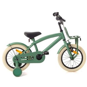 Bicicleta pentru copii Procart Verde 14 inch, roti ajutatoare, scaun reglabil, cadru otel, frane v-brake, suport fata, jante aluminiu imagine