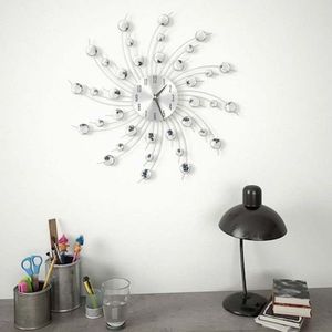 Ceas de perete cu cristale, 50 cm, mecanism quartz, cifre arabe, argintiu imagine