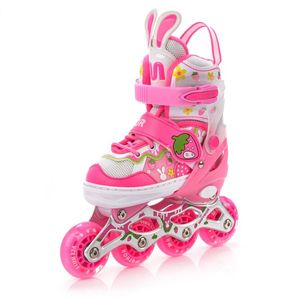 Role pentru copii, Meteor, model configurabil 4 in 1, cu lumini, cizma semi-moale cu dimensiune reglabila si sistem de ventilatie, roti din PU, rulmenti din carbon ABEC-7, masura S 30-33, Pink Bunny imagine