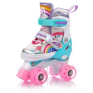 Patine cu rotile pentru copii Meteor Rainbow, cu cizma reglabila pe 3 dimensiuni, doua perechi de roti cu LED dispuse paralel, cu frana frontala si rulmenti ABEC-7, masura M 34-37 imagine