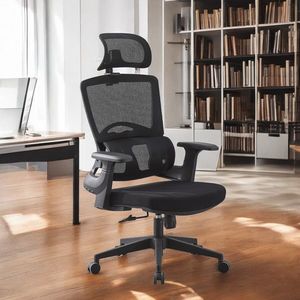 Scaun ergonomic de birou, suport lombar integrat, reglare inaltime, tetiera reglabila, pivotant, mesh negru imagine