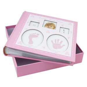Album foto baby personalizabil, 200 poze, 10x15, amprente bebelus, cutie culoare roz imagine