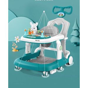 Premergator copii Little Mom Grey Rabbit, pliabil, cu maner de sustinere parental, cu perna de sezut ajustabila, panou interactiv detasabil, roti silentioase cu rotire 360 grade si sistem de franare, structura piramidala imagine
