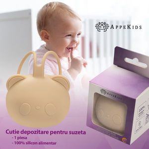 Suport pentru suzeta din silicon AppeKids The Little Bear Bubble Beige imagine