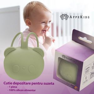 Suport pentru suzeta din silicon AppeKids The Little Bear Raw Green imagine