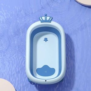 Cadita pliabila pentru copii, Little Mom, cu dop pentru evacuare apa, baza antialunecare, structura piramidala, dimensiune 84 x 22 x 50 cm, King Blue imagine