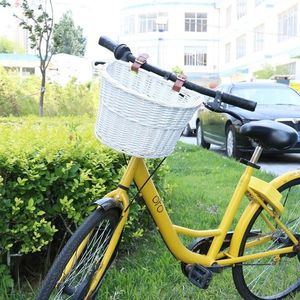 Cos frontal pentru bicicleta, prindere curele, 21x36x24 cm, detasabil, ratan, alb imagine