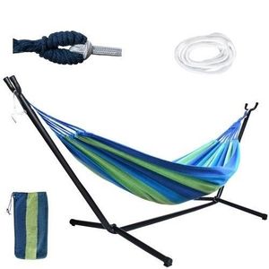 Hamac dublu cu suport metalic, multicolor, 200x150 cm, greutate maxima 200 kg, husa depozitare inclusa imagine