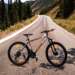 Bicicleta mtb 26 inch, schimbator shimano cu 21 viteze, suspensii fata, cadru otel, jante aluminiu, negru-portocaliu imagine