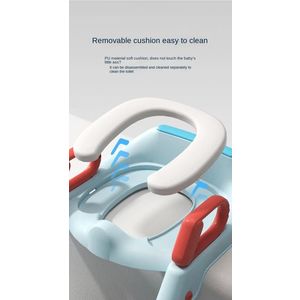 Reductor toaleta pentru copii Little Mom Blue, pliabil, echipat cu colac moale din spuma PU, trepte antiderapante, manere ergonomice, structura triunghiulara, design anti-stropire, dimensiune 53.5 x 40.5 cm imagine
