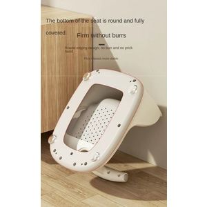 Scaunel de baie pentru copii Little Mom Cream, design ergonomic cu spatar, ghidon de sustinere, husa detasabila din cauciuc, fixare cu ventuze, dimensiune 21.5 x 31 x 39 x 23.5 cm imagine