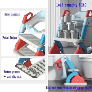 Reductor toaleta pentru copii Little Mom Grey, pliabil, echipat cu colac moale din spuma PU, trepte antiderapante, manere ergonomice, structura triunghiulara, design anti-stropire, dimensiune 53.5 x 40.5 cm imagine