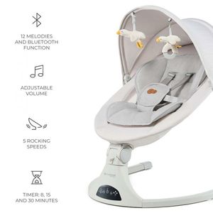 Baloansoar electric pentru copii Kinderkraft Tulsy Beige cu telecomanda, reglare spatar, plasa de tantari, jucarii, functii Bluetooth si USB imagine