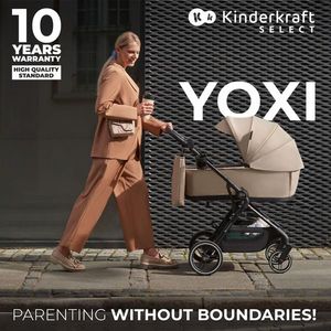 Carucior pentru copii 3 in 1 Kinderkraft Yoxi Sand Beige 0-22 kg, cadru din aluminiu, accesorii incluse imagine