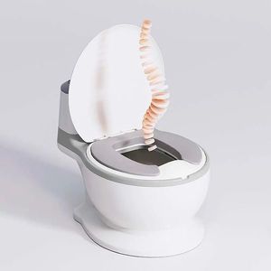 Olita tip minitoaleta pentru copii Little Mom Grey, design realist si ergonomic, colac PVC, cu vas colector detasabil, suport pentru hartie, baza antiderapanta, dimensiune 39 x 27 x 32 cm imagine