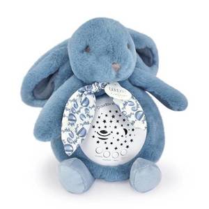 Veioza muzicala cu proiectie, Doudou, Iepuras pufos, 19 cm, Albastru imagine